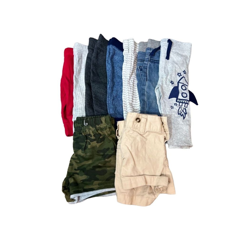 Baby boy 9 piece pant and shorts lot.  Gerber, cat and jack and garanimals